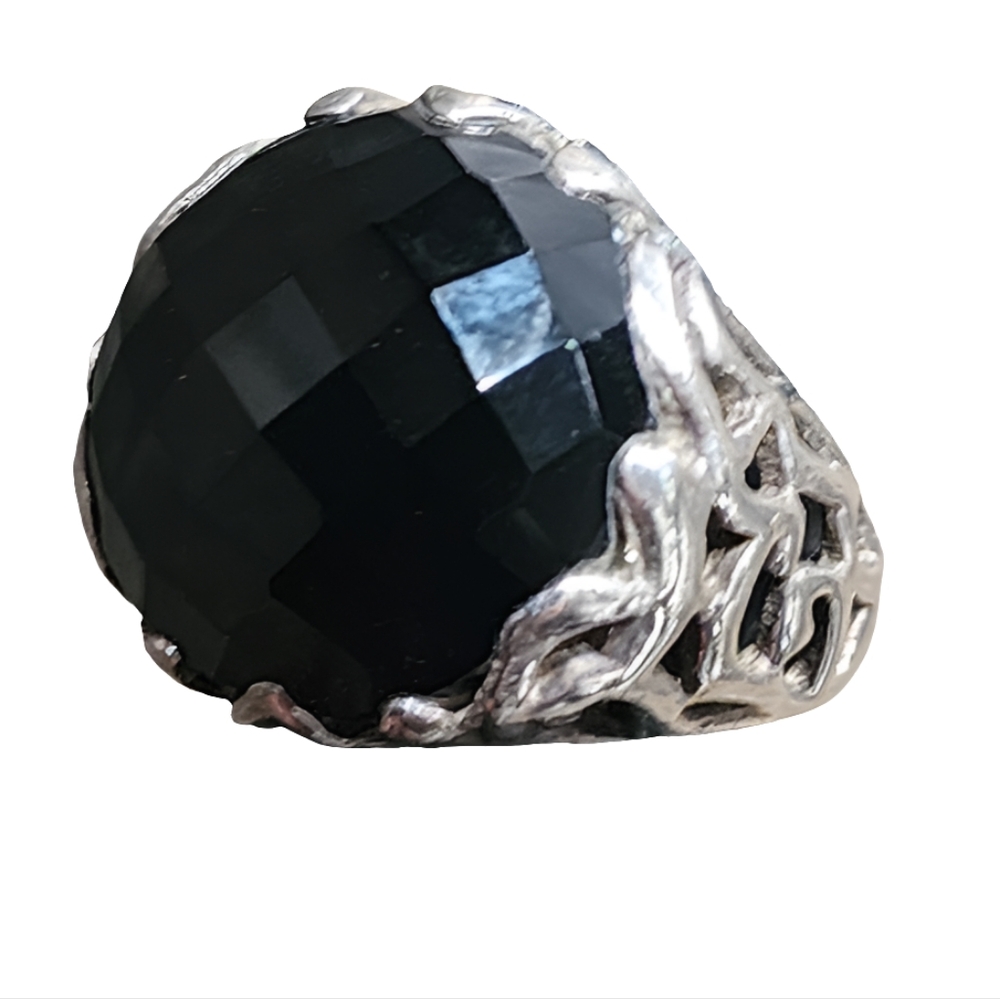 Sterling silver Big Dome chunky ring with black stone size 7 Fine Jewelry